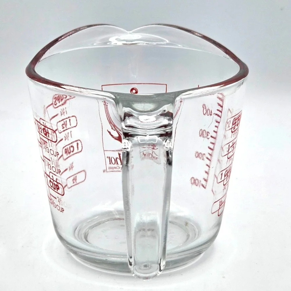 Anchor Hocking 2 Cup 1 Pint 16 oz Measuring Cup Pitcher Glass Red Lettering VTG